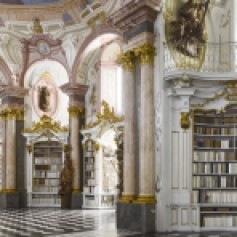 Книгите от библиотеката на Абатството Адмонт в Австрия са предекорирани в бяло, за да пасват на интериора. Абатството притежава повече от 1400 ръкописа, най-старият от които е ръкописът на Свети Петър от Залцбург.